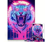 Neon Tiger Roar Hard Jigsaw Puzzle for Adults 1000 Pieces Logic Train Toy Peaceful Time Smooth Cut Premium Gift (38x52cm)