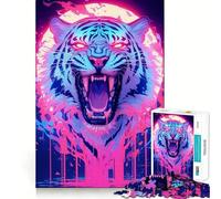 Neon Tiger Roar Jigsaw Puzzle for Adults 1000 Pieces Mind Play Relaxing Fun Clean Edge Art Collection Piece (38x26cm)