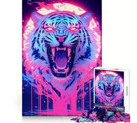 Neon Tiger Roar Jigsaw Puzzles 1000 Piece for Teenagers Thought Toy Stress Release Precise Edge Perfect Present (50x75cm)
