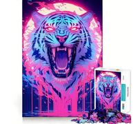 Neon Tiger Roar Jigsaw Puzzles 1000 Piece for Teenagers Thought Toy Stress Release Precise Edge Perfect Present (50x75cm)