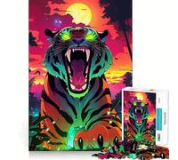 Neon Tiger Roar Jigsaw Puzzles for Adults1000 Piece Intellect Toy Stress Relief Precise Cut Perfect Present (38x26cm)