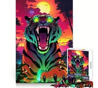 Neon Tiger Roar Jigsaw Puzzles for Adults1000 Piece Intellect Toy Stress Relief Precise Cut Perfect Present (38x26cm)