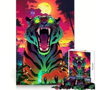 Neon Tiger Roar Jigsaw Puzzles for Teenagers 1000 Piece Logic Train Toy Cozy Relax Smooth Cut Festival Gift (50x75cm)