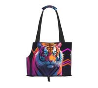 Neon Tiger Stripes Printed Portable Foldable pet Shoulder Bag, Suitable for Carrying Small Pets