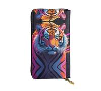 Neon Tiger Stripes Zipper leather wallet, 7.5 * 4.1 inch long clutch bag, multiple compartments and large capacity, a good gift for friends