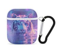 Neon Tiger Wild Animal Funny Case Cover Compatible for AirPods 1 & 2 Earbuds Protective Hard Cover with Keychain
