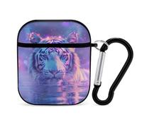Neon Tiger Wild Animal Funny Case Cover Compatible for AirPods 1 & 2 Earbuds Protective Hard Cover with Keychain