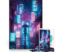 Neon Tokyo Rainy Night 1000 Piece Jigsaw Puzzle for Adults Smart Game Soothing Fun Pattern Assembly Stylish Gift (38x26cm)