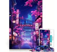 Neon Tokyo Sakura Street 1000 Piece Jigsaw Puzzle for Adults Smart Game Soothing Fun Pattern Assembly Stylish Gift (50x75cm)