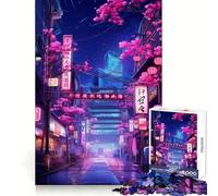 Neon Tokyo Sakura Street 1000 Pieces Jigsaw Puzzles for Adults Mind Skill Toy Easy Leisure Design Assembly Seasonal Gift (38x52cm)