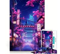 Neon Tokyo Sakura Street 1000 Pieces Jigsaw Puzzles for Teenagers Thought Toy Home Activity Precise Edge Santa Wish List (38x26cm)
