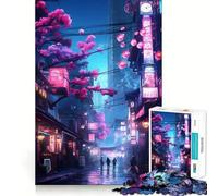 Neon Tokyo Sakura Street Hard Jigsaw Puzzle for Adults 1000 Pieces Logic Train Toy Peaceful Time Smooth Cut Premium Gift (38x26cm)