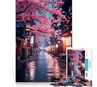 Neon Tokyo Sakura Street Jigsaw Puzzles 1000 Piece for Adults Improve Memory Peaceful Time Fine Edge Santa Wish Gift (50x75cm)
