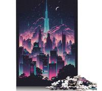 Neon Tokyo Skyline Puzzle for Adults And Teenagers 1000 Pieces Wooden Puzzles for Adults Educational Puzzle 1000pcs (75x50cm)
