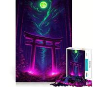 Neon Torii Gate in Forest at Night Jigsaw Puzzles 1000 Piece for Adults Improve Memory Peaceful Time Fine Edge Santa Wish Gift (38x52cm)
