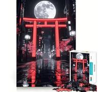 Neon Torii Gate Night Full Moon 1000 Piece Jigsaw Puzzle for Teenagers Logic Sense Toy Quiet Hobby Smooth Edge Unique Gift (50x75cm)