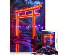 Neon Torii Japanese Gate Jigsaw Puzzles 1000 Pieces for Teenagers Recall Upgrade Calming Play Clear Cut Lovely Gift (38x52cm)