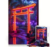 Neon Torii Japanese Gate Jigsaw Puzzles for Teenagers 1000 Piece Logic Toy Family Joy Precision Cut (38x26cm)