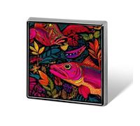 Neon Tropical Fish Badge Pin Brooch Square Shape Button Aluminum Decor for Backpacks Hats 0.7 Inch