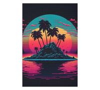 Neon Tropical Island Sunset Jigsaw Puzzle for Adults, 1000 PCS
