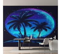 Neon Tropical Palm Tree Wallpaper - Synthwave Landscape Wall Mural 200x140 cm (W x H), Non-Woven Photo Wallpaper Mural for Bedroom, Living Room, Hallway, Home Decor Y&W27