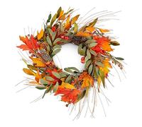 Neon Tulip Autumn Artificial Decorative Door Wreath with Maple Leaf, Berries & Pinecones - Harvest Style Door Garland - Autumnal Porch Décor