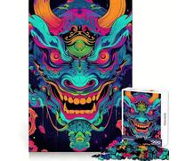 Neon Turquoise Oni Yokai 1000 Piece Jigsaw Puzzles for Adults Jigsaw Recall Upgrade Quiet Calm Clear Cut Premium Gift (50x75cm)