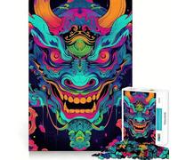 Neon Turquoise Oni Yokai 1000 Piece Jigsaw Puzzles for Adults Jigsaw Recall Upgrade Quiet Calm Clear Cut Premium Gift (50x75cm)