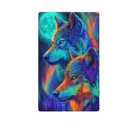 Neon Two Wolf Head Moon Fantasy Single Toggle Blank Wall Plate Light Switch Cover Decorative 1 Gang for Kitchen Room Bathroom Size 11.4x7cm