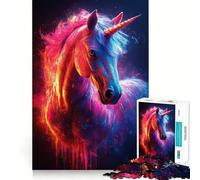 Neon Unicorn Portrait Jigsaw Puzzles 1000 Piece for Adults Smart Game Stress Free Pattern Assembly Warm Surprise (38x26cm)