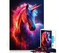 Neon Unicorn Portrait Jigsaw Puzzles for Teenagers 1000 Pieces Brain Workout Toy Home Activity Art Assembly (38x52cm)