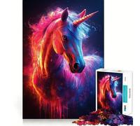 Neon Unicorn Portrait Teenagers Puzzles 1000 Piece Jigsaws Smart Reason Toy Indoor Play Smooth Edge Art Collection Piece (50x75cm)