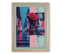 Neon Urban Soul Modern Framed Wall Art Print A2 (59.4×42cm) Oak, Wall Decor for Living Room, Bedroom, Office & Home, Ready to Hang, Art Gift