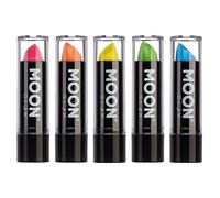 Neon UV Glitter Lipstick by Moon Glow - Bright Neon Coloured Lipstick - Glows under UV (Set of 5)