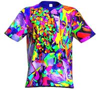 Neon UV Glow Blacklight Designed Handmade Art Shirt Printed Short Sleeve Sport Workout Exercise Boy Guy Unisex Men T-Shirt, Face Mask, Large