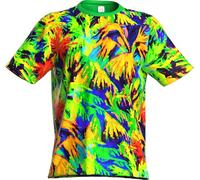 Neon UV Glow Blacklight Designed Handmade Art Shirt Printed Short Sleeve Sport Workout Exercise Boy Guy Unisex Men T-Shirt, Palm Leaf, Large