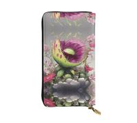 Neon Venus Flytrap Zipper leather wallet, 7.5 * 4.1 inch long clutch bag, multiple compartments and large capacity, a good gift for friends