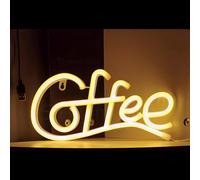 Neon Wall - Coffee Letter Lamp Neon LED Light Sign & Stickers DIY for Opening Hours for Bar Restaurants Kitchen Party Decoration (Hot Coffee)