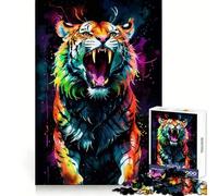 Neon Watercolor Tiger 1000 Pieces Jigsaw Puzzles for Teenagers Thought Toy Home Activity Precise Edge Santa Wish List (38x52cm)