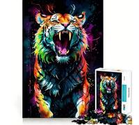 Neon Watercolor Tiger 1000 Pieces Jigsaw Puzzles for Teenagers Thought Toy Home Activity Precise Edge Santa Wish List (38x52cm)