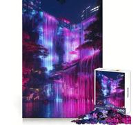 Neon Waterfall Cityscape 1000 Piece Jigsaw Puzzle for Adults Smart Game Soothing Fun Pattern Assembly Stylish Gift (38x52cm)