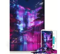 Neon Waterfall Cityscape 1000 Piece Jigsaw Puzzles for Adults Teenagers Brain Skill Group Joy Exact Edge Stylish Gift (38x26cm)