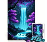 Neon Waterfall Fantasy Landscape 1000 Piece Jigsaw Puzzles for Adults Jigsaw Raise Memory Peaceful Fun Clean Edge Santa Wish Item (50x75cm)