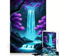 Neon Waterfall Fantasy Landscape Jigsaw Puzzles 1000 Piece for Adults Improve Memory Peaceful Time Fine Edge Santa Wish Gift (38x52cm)