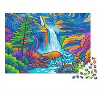 Neon Waterfall Jigsaw Puzzle 1000Pc Recycled Paper for Adults Fantasy Landscape Jigsaws Fun Present & Activity for Home Gifts for Women And Men 70x50cm/1000pcs