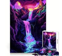 Neon Waterfall Landscape Jigsaw Puzzles for Teenagers 1000 Pieces Brain Workout Toy Home Activity Art Assembly (38x52cm)