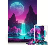 Neon Waterfall Landscape with Pink Trees Jigsaw Puzzles 1000 Pieces for Adults Strong Logic Toy Stress Free Clear Edge Thoughtful Gift (50x75cm)