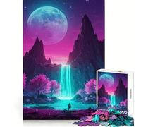 Neon Waterfall Landscape with Pink Trees Jigsaw Puzzles 1000 Pieces for Adults Strong Logic Toy Stress Free Clear Edge Thoughtful Gift (50x75cm)