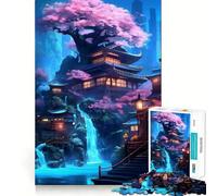 Neon Waterfall Temple 1000 Piece Jigsaw Puzzle for Adults Smart Game Soothing Fun Pattern Assembly Stylish Gift (38x52cm)