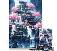 Neon Waterfall Temple 1000 Piece Jigsaw Puzzles for Adults Strengthen Recall Relax Time Quality Edge Birthday Gift (50x75cm)